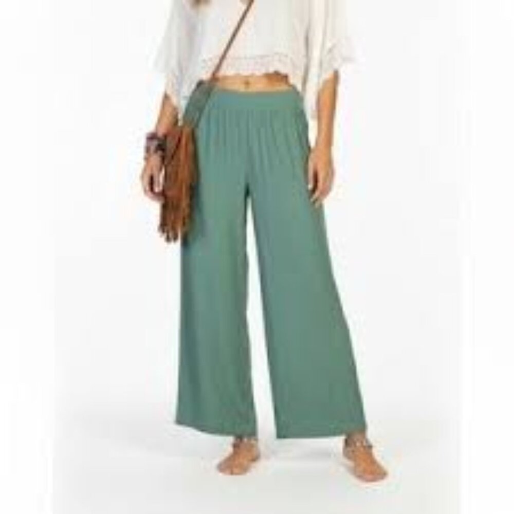 Wonderly Linen Like Smock Waist Wide Leg Pants